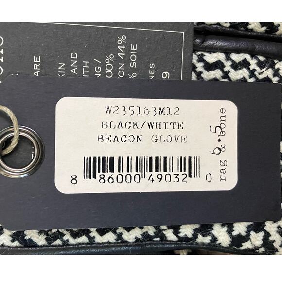 New Rag & Bone Houndstooth Black White Lambskin Beacon Gloves Size 6.5 - Picture 5 of 7
